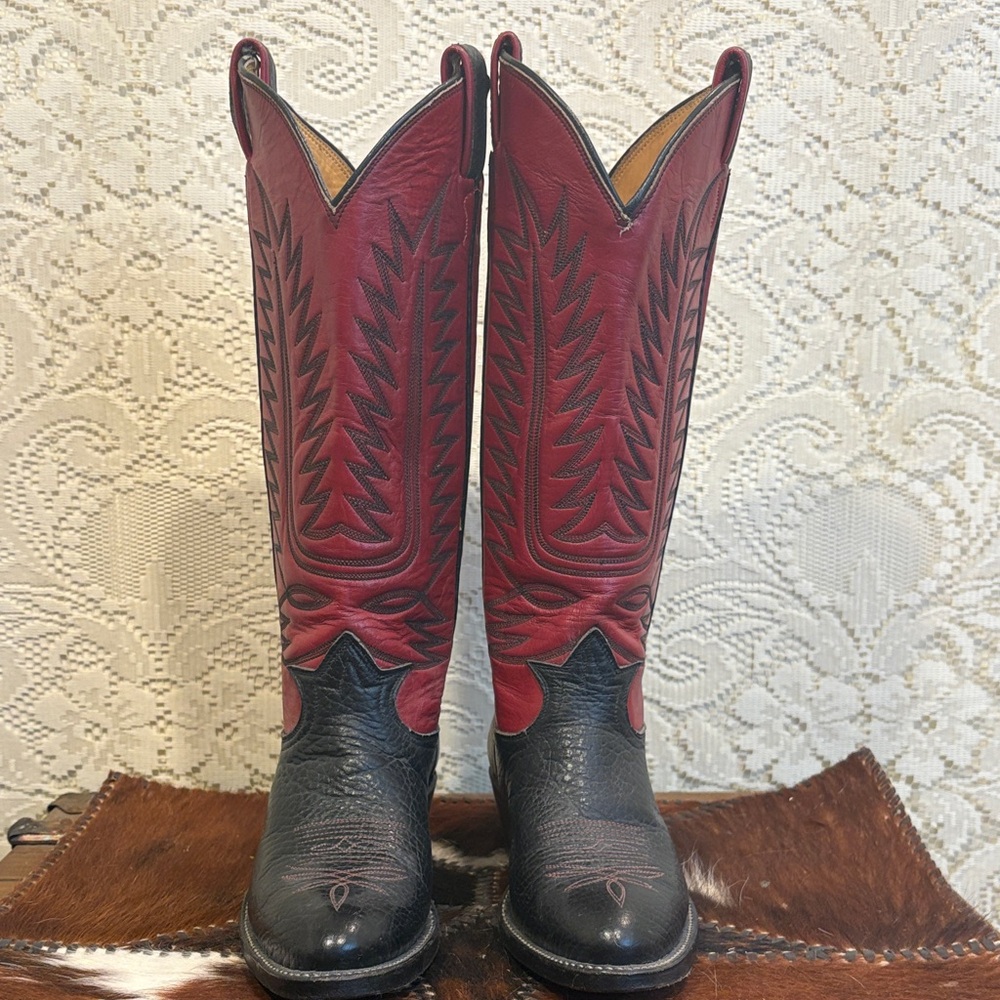 Red and Black Leather Tony Lama Western Cowboy Boots